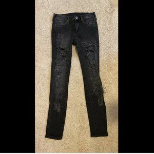 True Religion Grayish Black Wash Halle Destructed Skinny Jean Size 25
